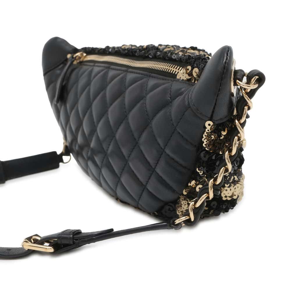 Chanel Cruise Line Matelasse ChainShoulder Bag Black/Gold Sequins Leather