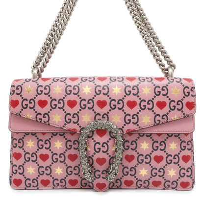 GUCCI Dionysus GG Supreme Heart Valentine ChainShoulder Bag Pink 400249 Leather Size Small