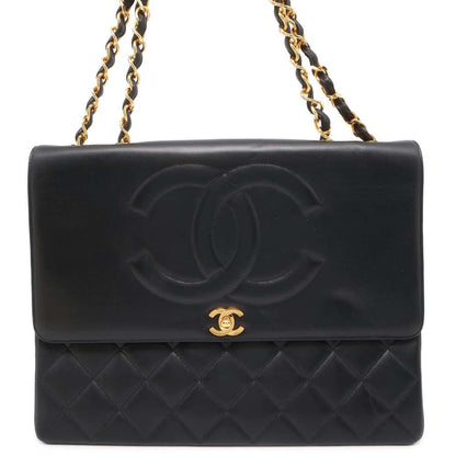 Chanel Jumbo Matelasse CC Logo ChainShoulder Bag Black Lambskin Size 34