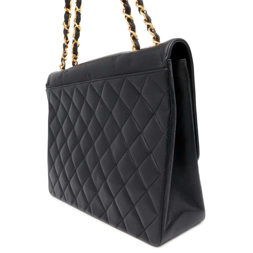 Chanel Jumbo Matelasse CC Logo ChainShoulder Bag Black Lambskin Size 34