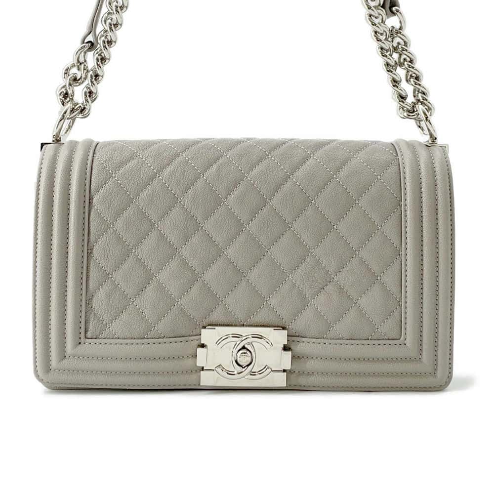Chanel Boy Chanel ChainShoulder Gray A67086 Caviar Leather Size 25