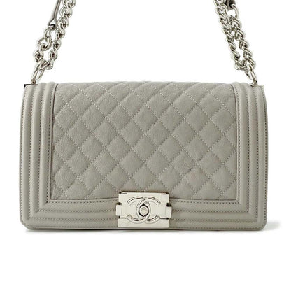 Chanel Boy Chanel ChainShoulder Gray A67086 Caviar Leather Size 25