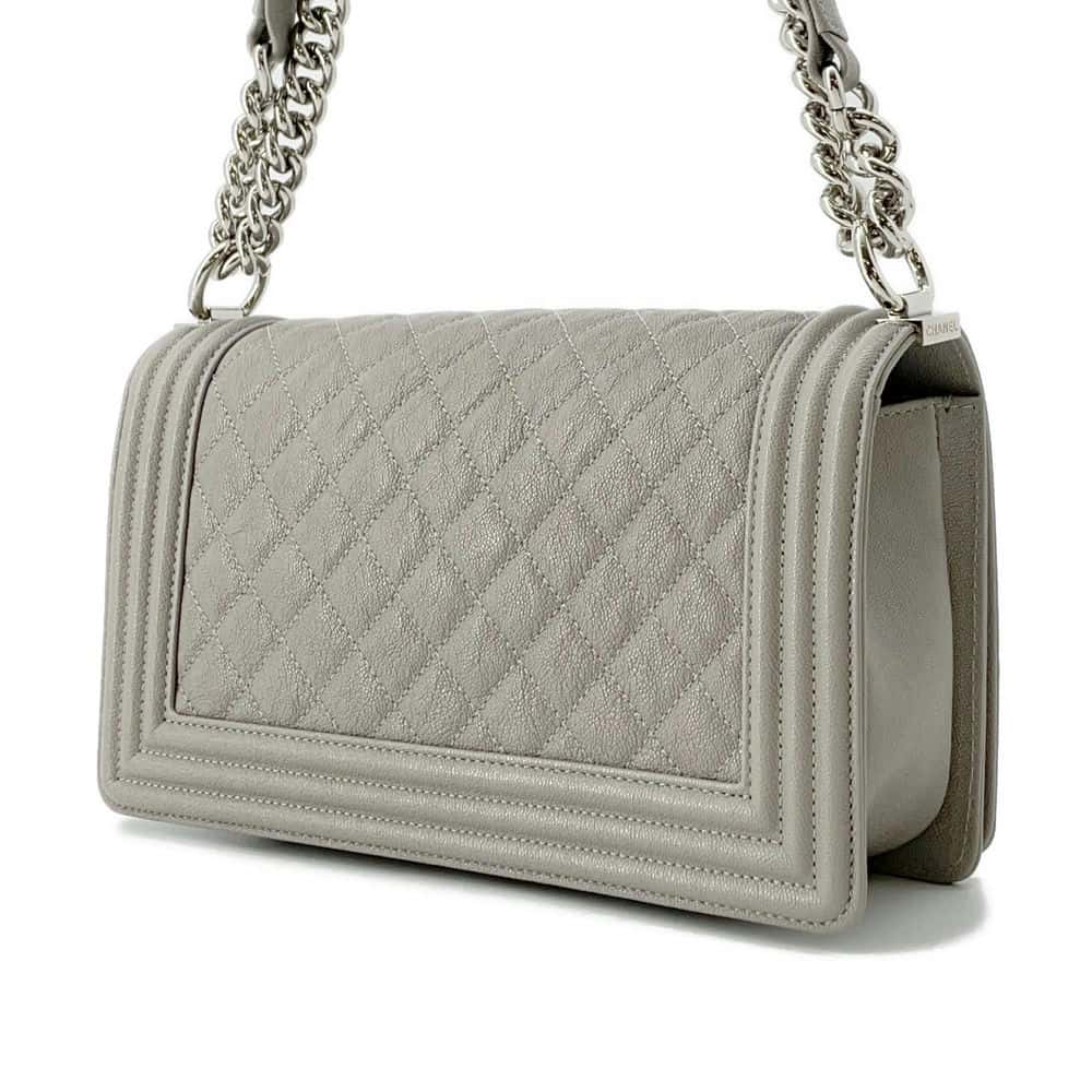 Chanel Boy Chanel ChainShoulder Gray A67086 Caviar Leather Size 25