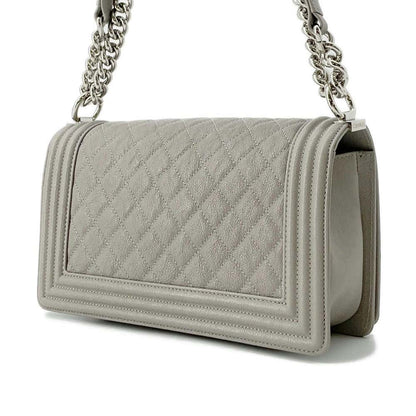 Chanel Boy Chanel ChainShoulder Gray A67086 Caviar Leather Size 25
