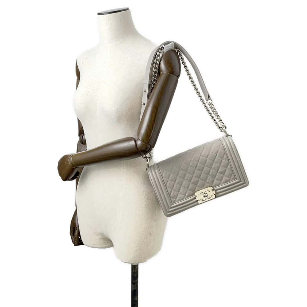 Chanel Boy Chanel ChainShoulder Gray A67086 Caviar Leather Size 25