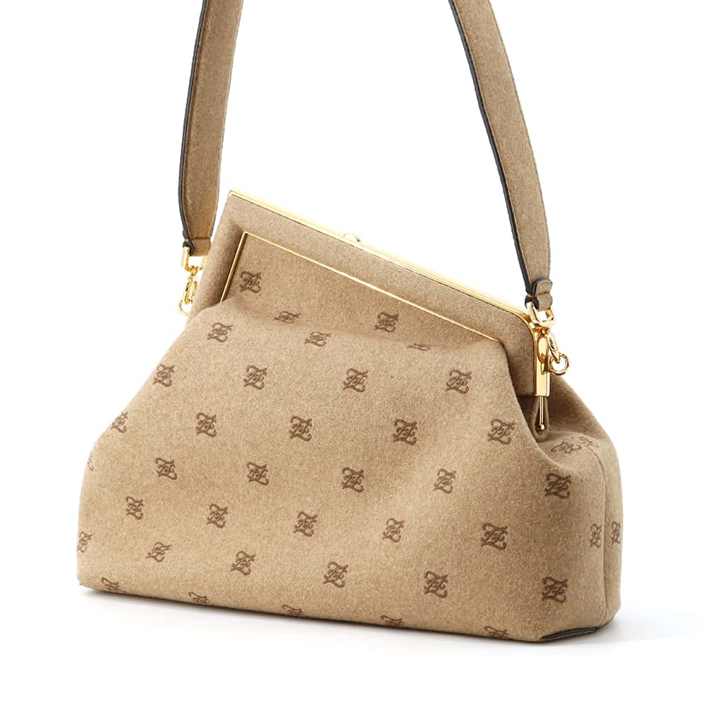 FENDI First Flannel Shoulder Bag Beige 8BP127 Wool  Size Medium