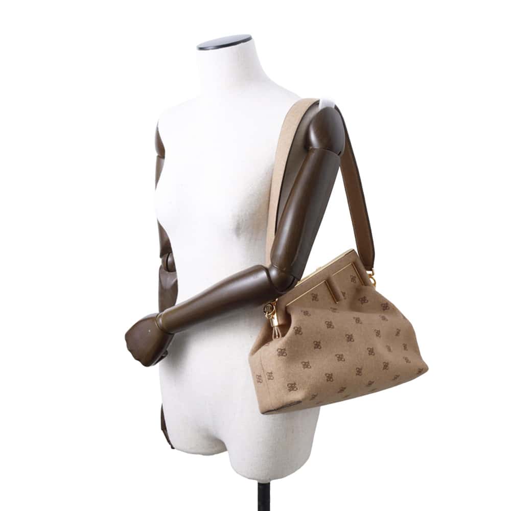 FENDI First Flannel Shoulder Bag Beige 8BP127 Wool  Size Medium