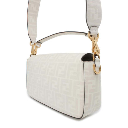 FENDI Mamma Baguette Antonio Lopez White/Brown 8BR600 PVC Coated Canvas Leather Size Medium