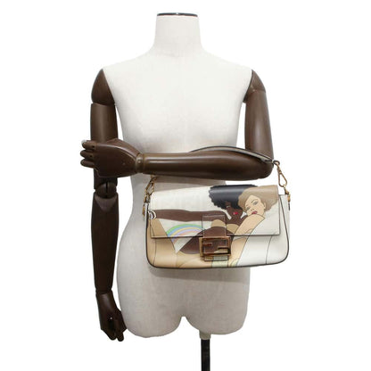 FENDI Mamma Baguette Antonio Lopez White/Brown 8BR600 PVC Coated Canvas Leather Size Medium