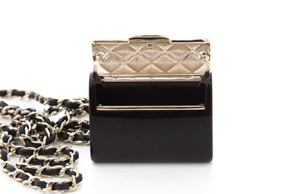 Chanel Black & Gold Resin Quilted Lambskin Minaudiere Flap Clutch on Chain