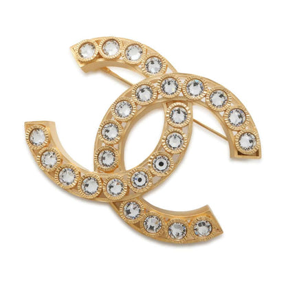Chanel CC Logo Brooch Gold Metal Rhinestone