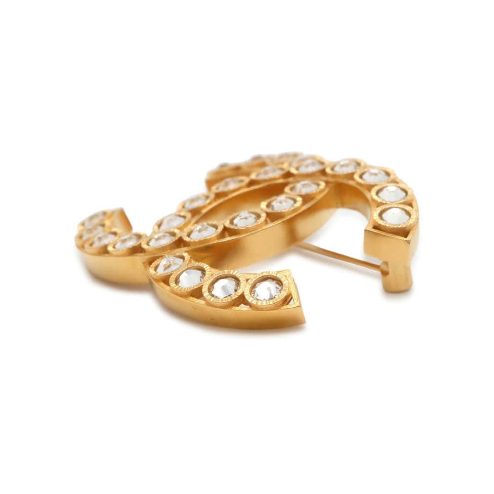 Chanel CC Logo Brooch Gold Metal Rhinestone