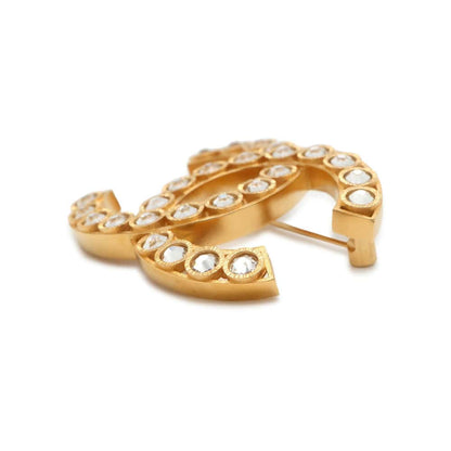 Chanel CC Logo Brooch Gold Metal Rhinestone