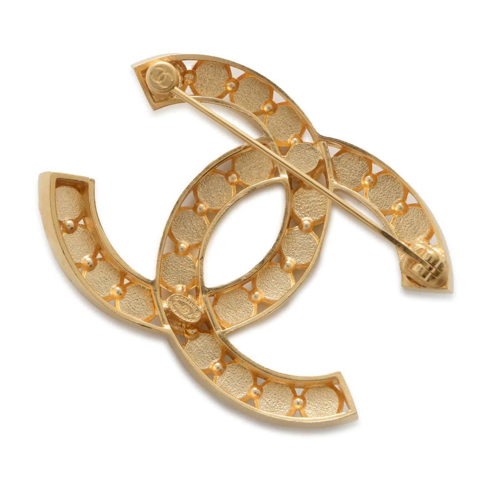 Chanel CC Logo Brooch Gold Metal Rhinestone