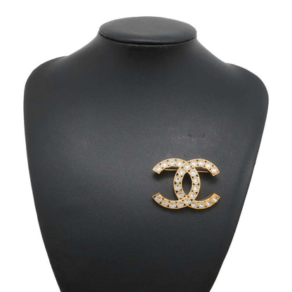 Chanel CC Logo Brooch Gold Metal Rhinestone