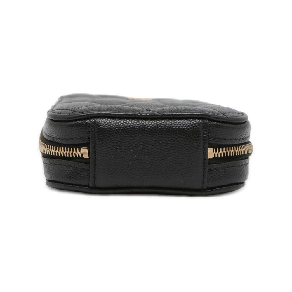 Chanel CC Logo Phone Holder Black A70655 Caviar Leather