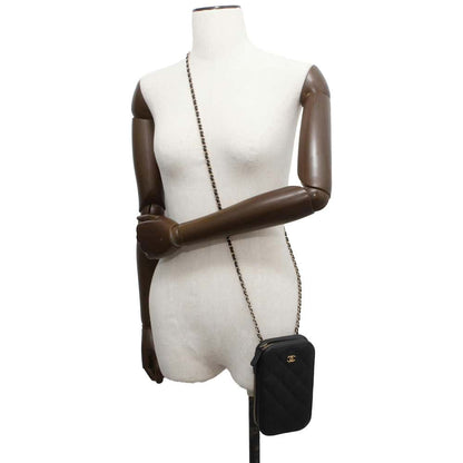Chanel CC Logo Phone Holder Black A70655 Caviar Leather