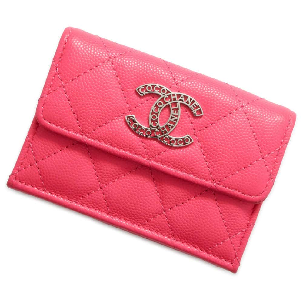 CHANEL CC Logo Small Flap Wallet Pink AP3827 Caviar Leather