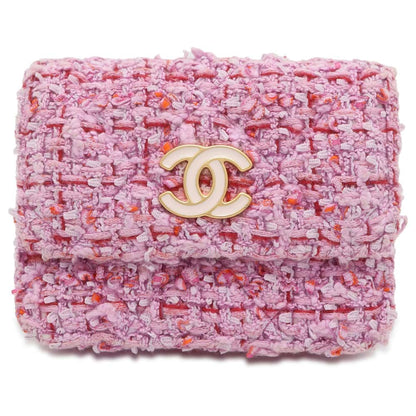 CHANEL Chain wallet Pink Tweed