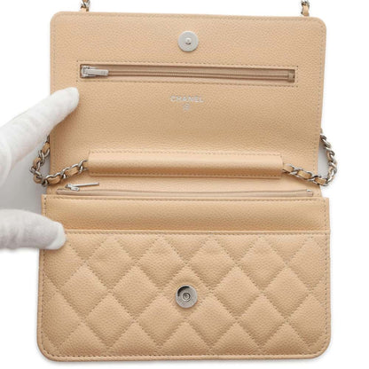 CHANEL Matelasse Chain wallet Beige AP0250 Caviar Leather