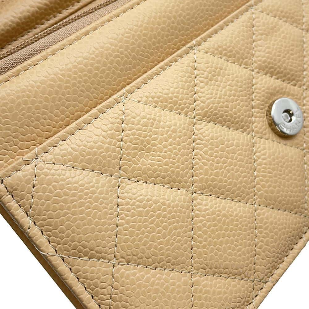 CHANEL Matelasse Chain wallet Beige AP0250 Caviar Leather