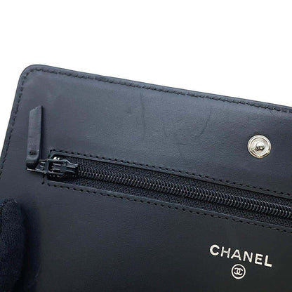 CHANEL CC Logo Chain Wallet Black A48654 Caviar Leather