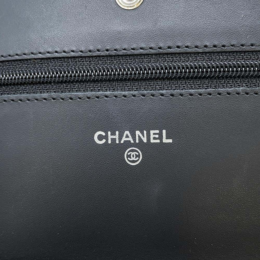 CHANEL CC Logo Chain Wallet Black A48654 Caviar Leather