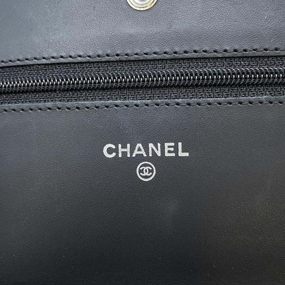 CHANEL CC Logo Chain Wallet Black A48654 Caviar Leather