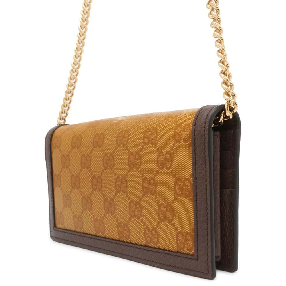 GUCCI Adidas Collaboration Chain Wallet Yellow/Brown 621892 PVC/Leather