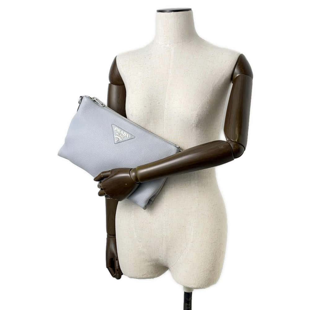 PRADA Shoulder Bag Light Gray 1BH050 Leather