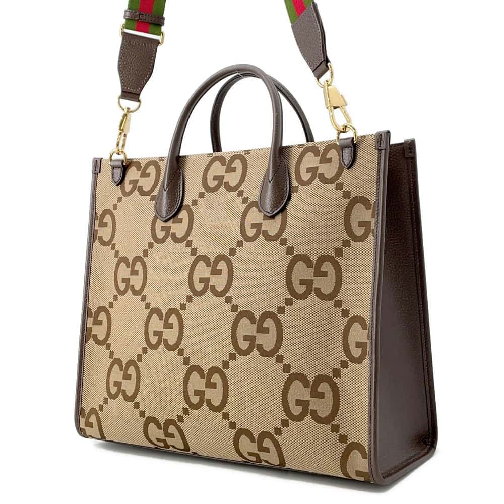 GUCCI Jumbo GG 2way Tote Bag Beige/Brown 678839 Canvas Leather