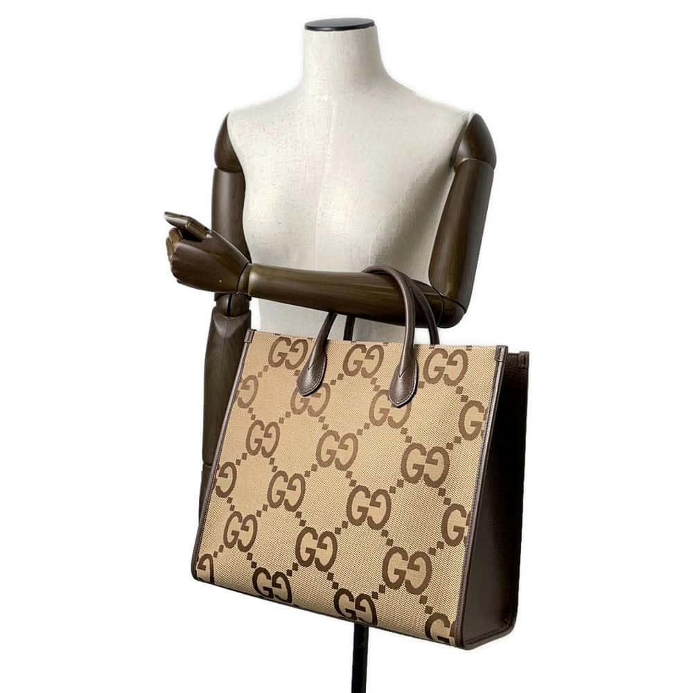 GUCCI Jumbo GG 2way Tote Bag Beige/Brown 678839 Canvas Leather