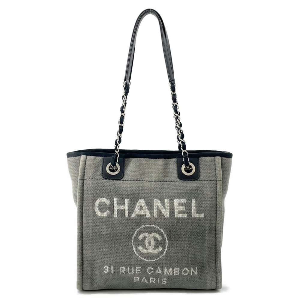 Chanel Deauville Chain Tote Gray/Black A66939 Canvas Leather Size PM