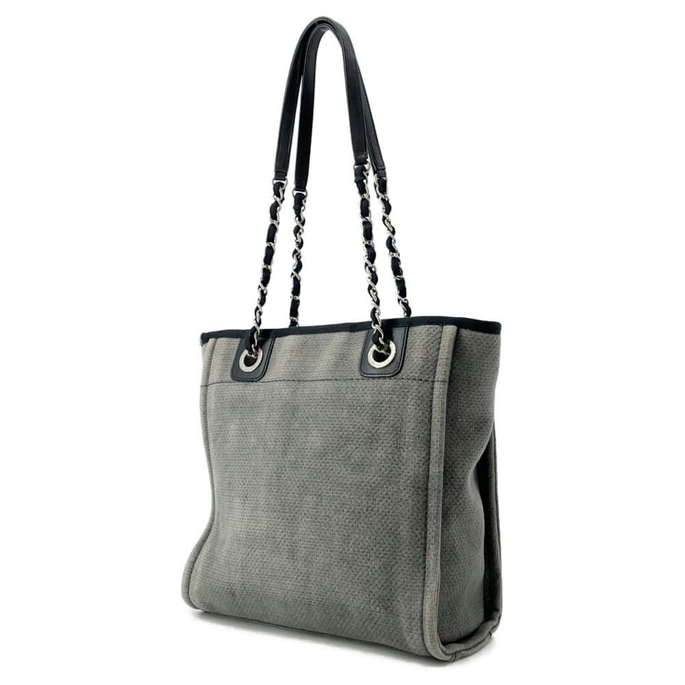 Chanel Deauville Chain Tote Gray/Black A66939 Canvas Leather Size PM