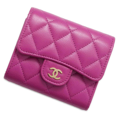 CHANEL Matelasse CC Logo Classic Small Flap Wallet Purple AP0229 Caviar Leather