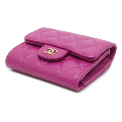 CHANEL Matelasse CC Logo Classic Small Flap Wallet Purple AP0229 Caviar Leather