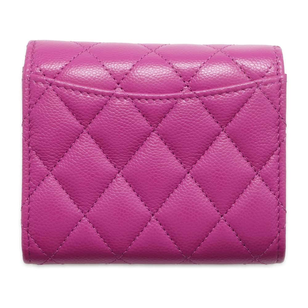 CHANEL Matelasse CC Logo Classic Small Flap Wallet Purple AP0229 Caviar Leather