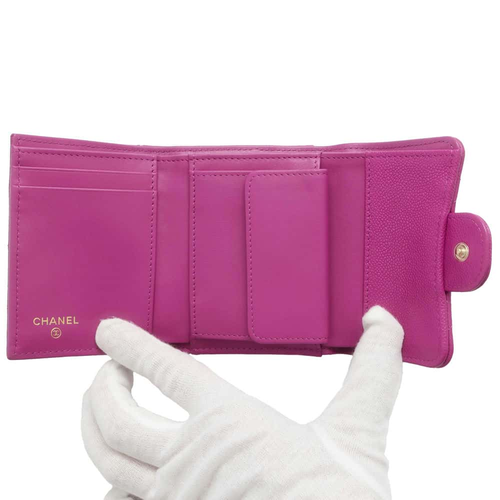 CHANEL Matelasse CC Logo Classic Small Flap Wallet Purple AP0229 Caviar Leather