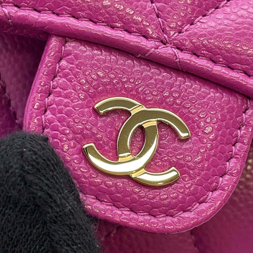 CHANEL Matelasse CC Logo Classic Small Flap Wallet Purple AP0229 Caviar Leather