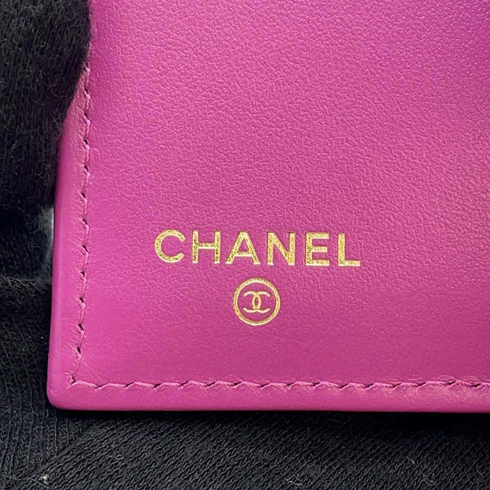 CHANEL Matelasse CC Logo Classic Small Flap Wallet Purple AP0229 Caviar Leather