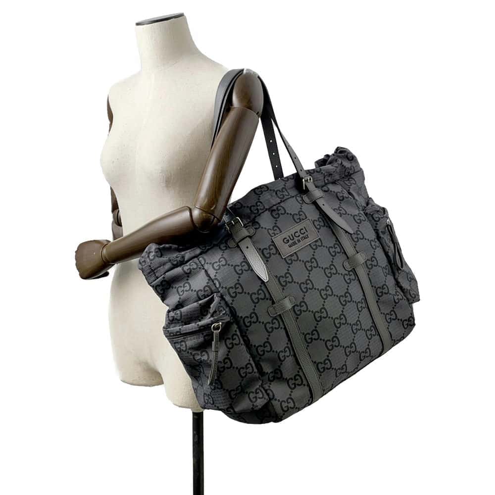 GUCCI GGNylon Ripstop Tote Bag Gray 767929 GGNylon Leather