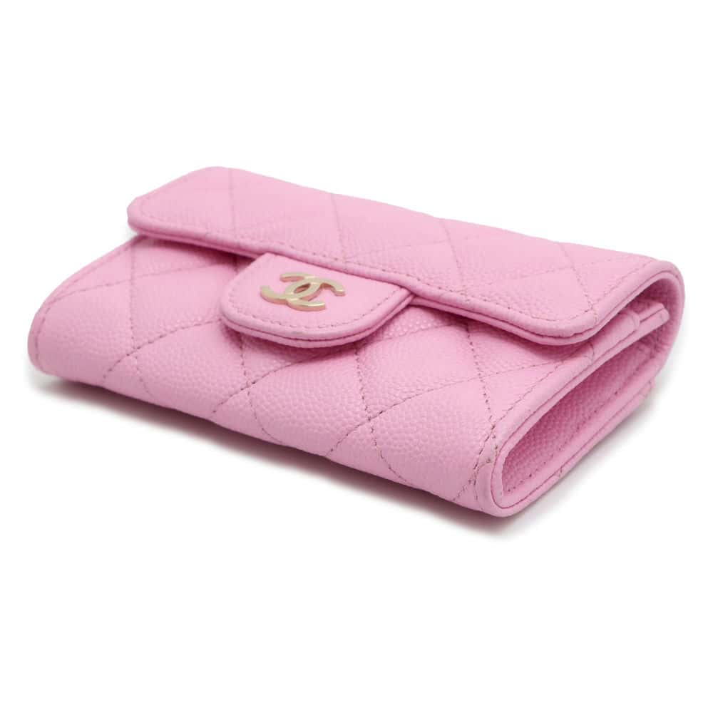 Chanel Matelasse Classic Flap Card Case Pink AP0214 Caviar Leather