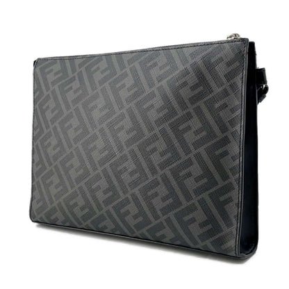FENDI Zucca Slim Clutch Bag Black/Gray 7VA491 PVC Coated Canvas Leather