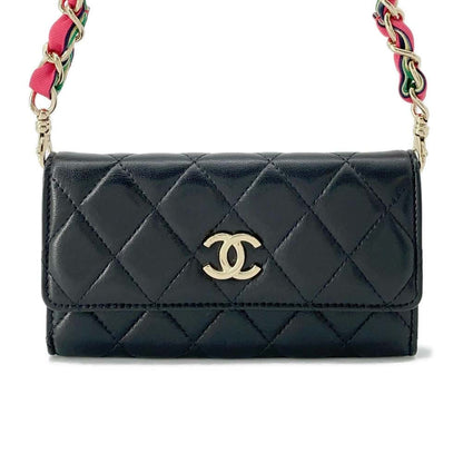 CHANEL Matelasse Flap Chain Wallet Black Lambskin