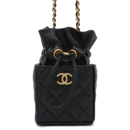 Chanel Matelasse MiniDrawstring Bag ChainShoulder Bag Black Lambskin