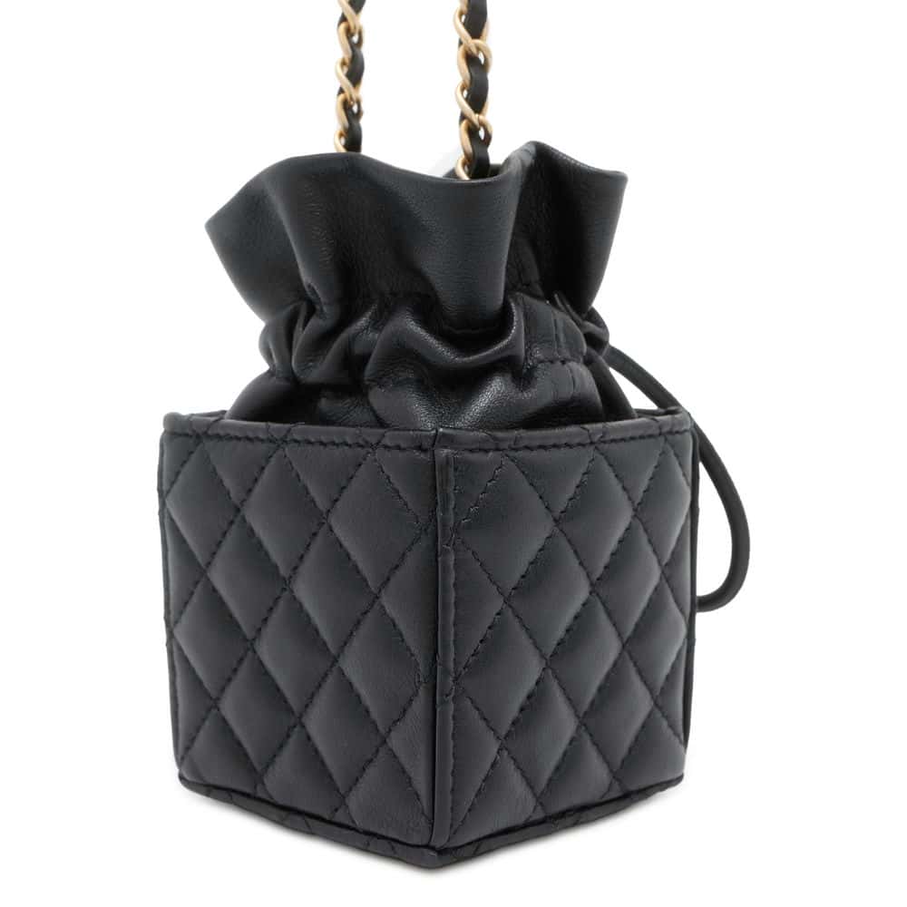 Chanel Matelasse MiniDrawstring Bag ChainShoulder Bag Black Lambskin