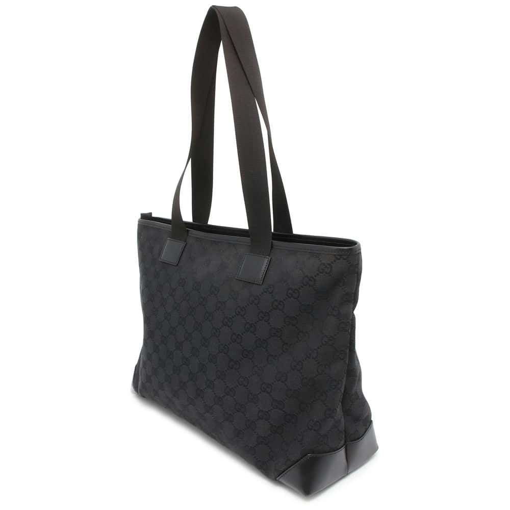 GUCCI GG Canvas Tote Bag Black 34339 Canvas Leather