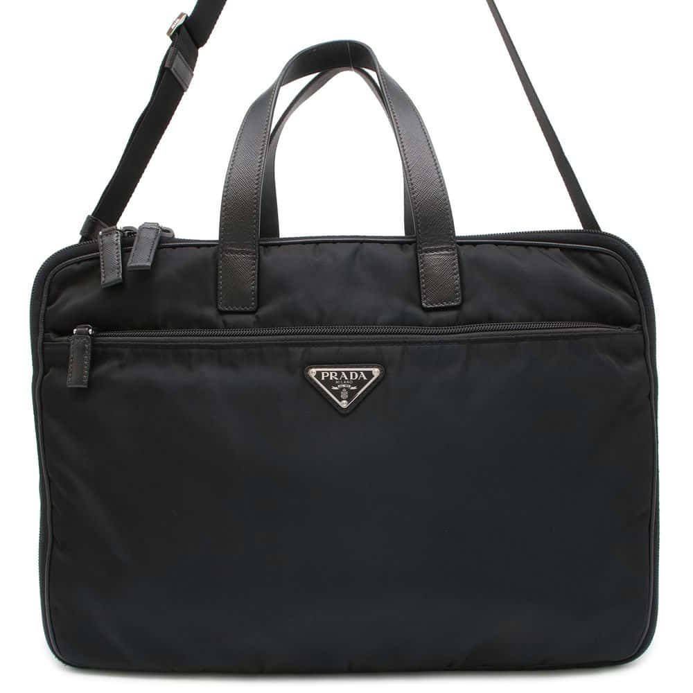 PRADA Briefcase Black 2VE407 Nylon Saffiano LeatherLeather