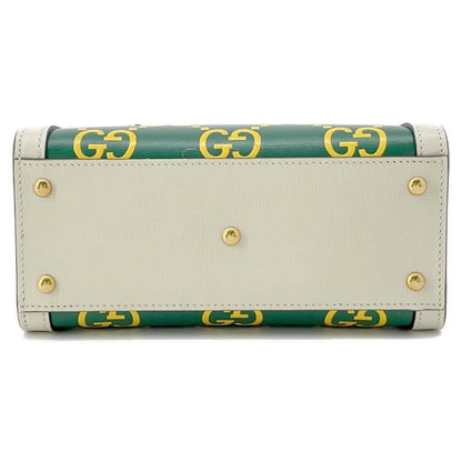 GUCCI Diana 2way Tote Bag White/Green/Yellow 655661 Leather Bamboo Size Mini