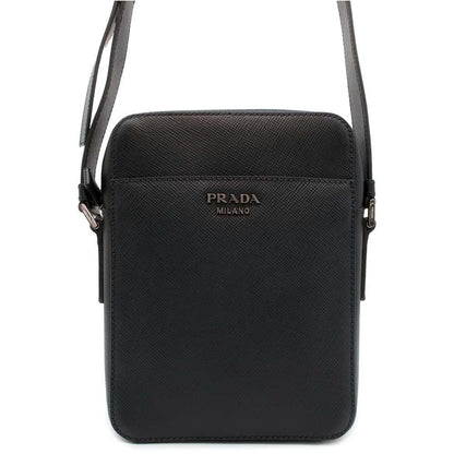 PRADA Saffiano Leather Shoulder Bag with Logo Black 2VH040 Leather